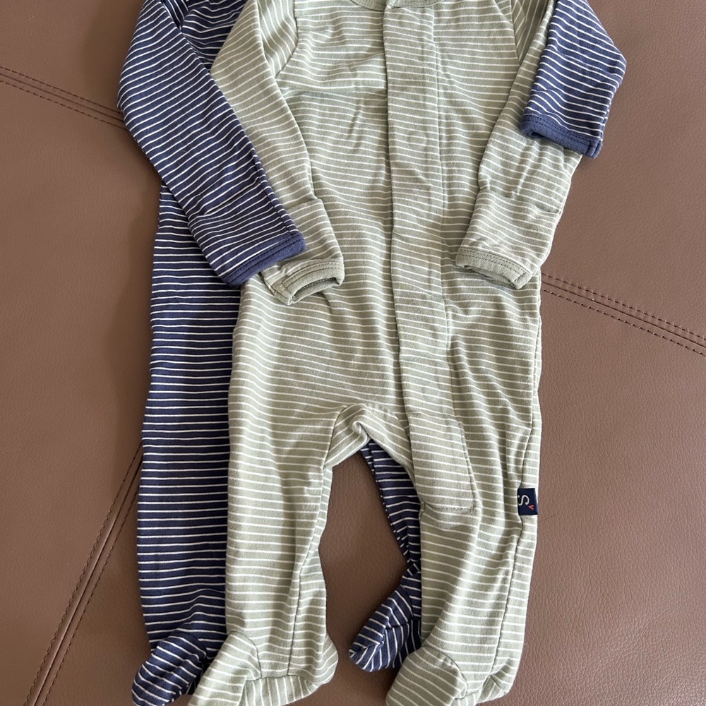 Magnetic Me Striped Footies - Olive and Navy